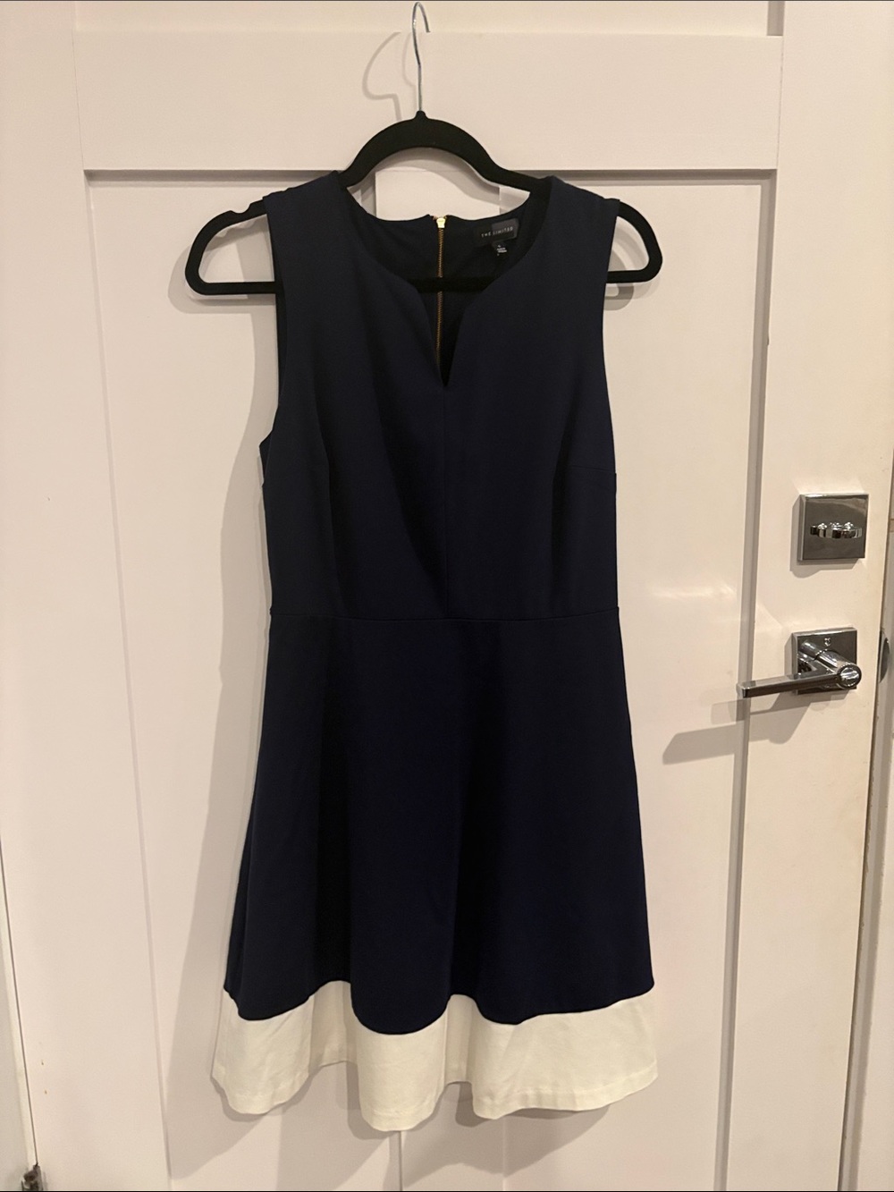 The Limited Navy Dress with White Band Hem